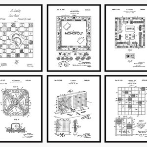 Digital Board Game Patent Prints Set of 6, Printable Game Room Decor ...