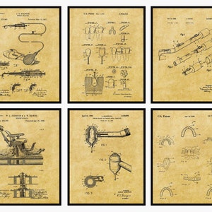 Dentist Patent Prints Set Of 6 - Dentist Office Decor • Dental Art • Dentist Gift • Dentist Poster • Dentist Prints • Dental Tools Invention