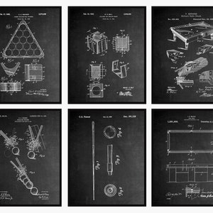 Billiards Patent Prints Set Of 6 - Billiards Wall Art • Game Room Decor • Billiards Poster • Billiards Gift • Basement Decor •Pool Table Art