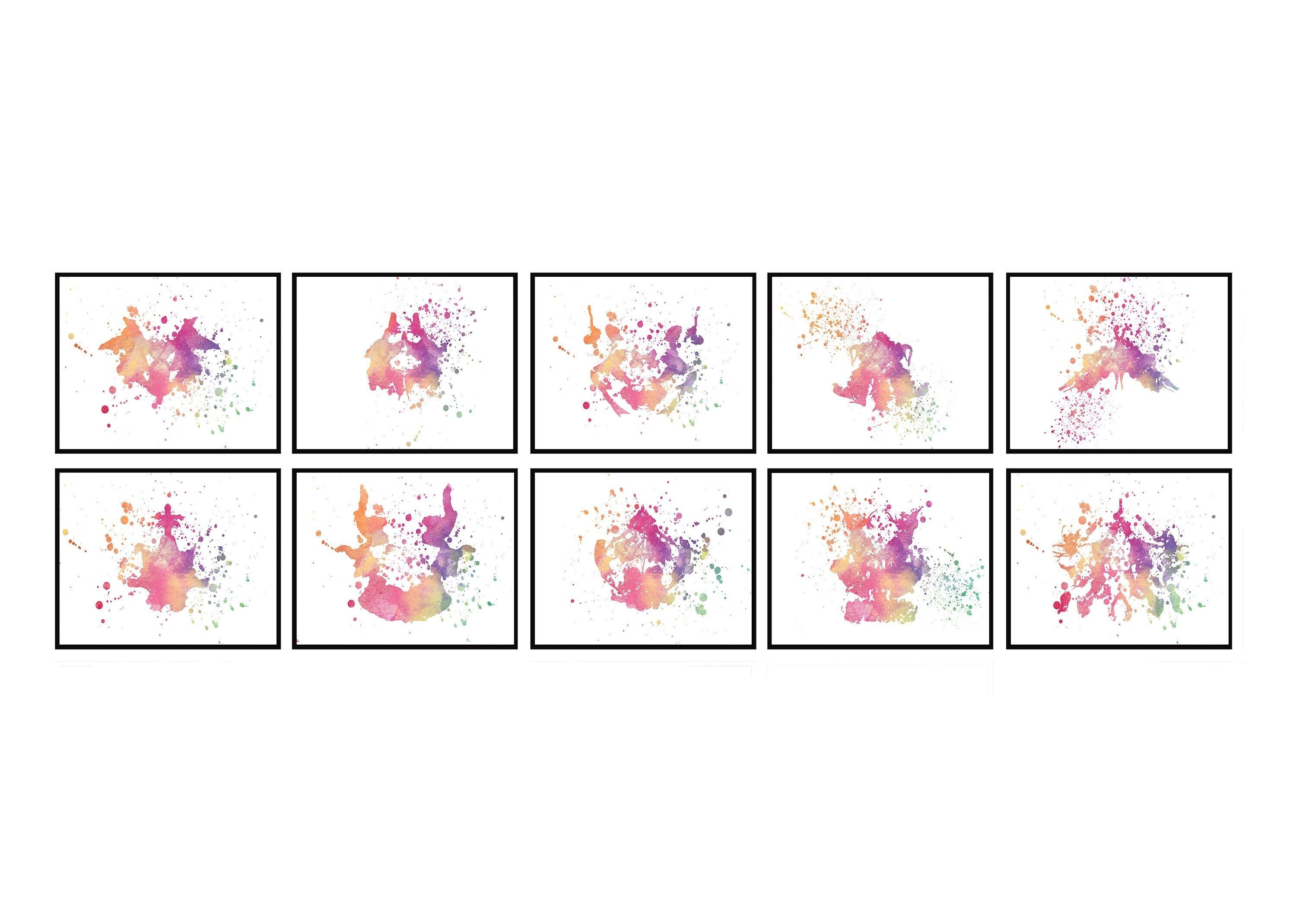 Watercolor Rorschach Inkblot Test Card Set of 10, Medical Clinic Art ...