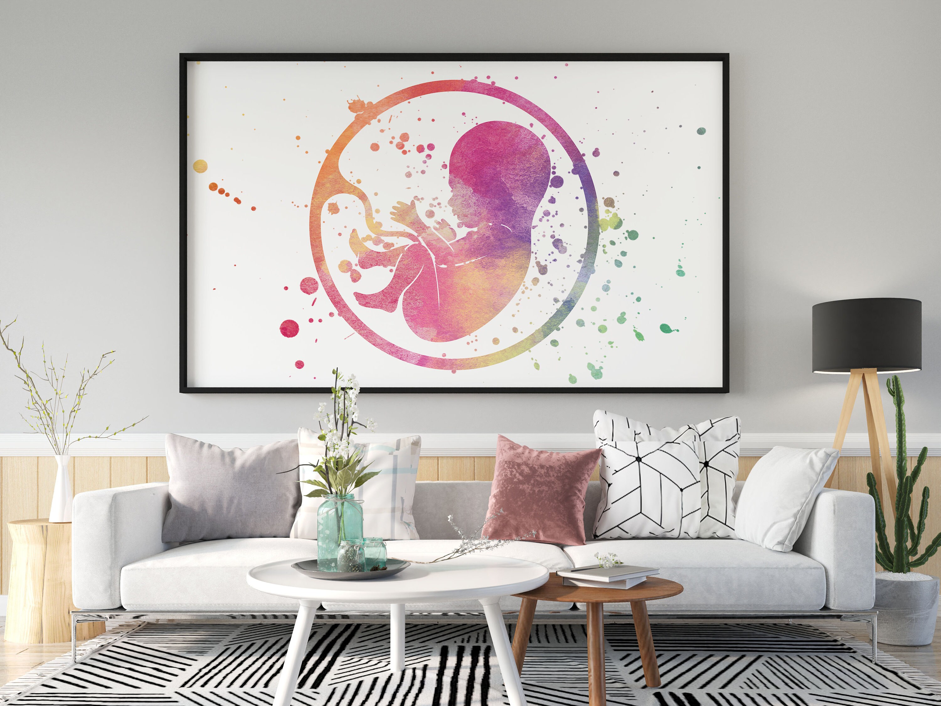 Watercolor Baby in Womb Poster, Clinic Wall Art, New Mom, OBGYN Fetus ...