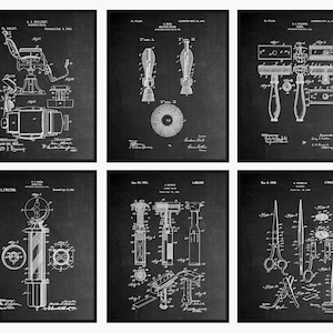Barber Patent Prints Set Of 6 - Barber Shop Decor • Barber Wall Art • Barber Sign • Barber Art • Barber Posters • Hair Saloon Decor