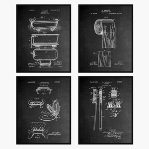 Set di 4 stampe brevettate per il bagno - Decorazione per la toilette • Decorazione per la parete del bagno • Decorazione per il bagno • Stampe per il bagno • Carta igienica Art