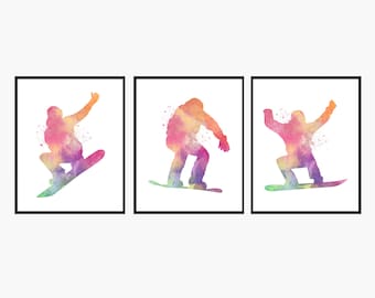 Watercolor Snowboard Print Set Of 3 - Snowboard Wall Art, Winter Sports Wall Decor, Gift for Snowboard Lovers and Snowboard Sports Team V53