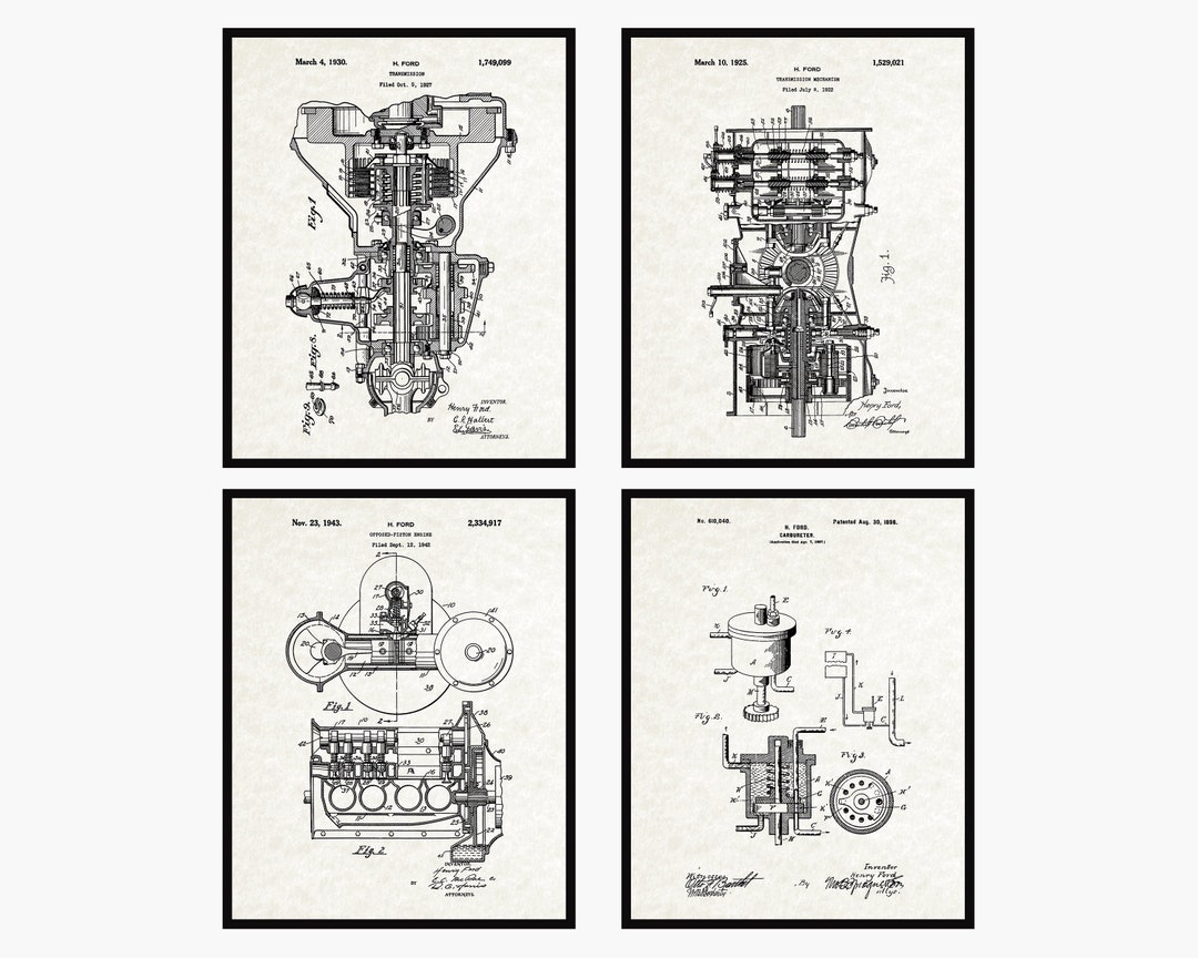 Ford Patent Prints Set of 4 - Henry Ford Wall Art • Ford Motors • Ford ...