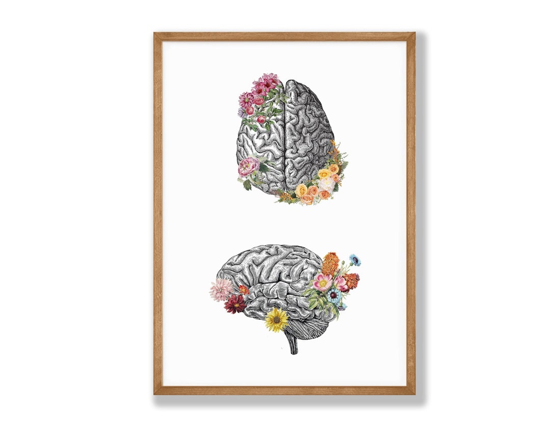 Watercolor Brain Anatomy Flowers Cerebrum Floral Print, Brain Decor ...