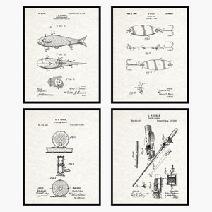Fishing Patent Prints Set Of 4 - Fishing Prints • Fathers Day Gift • Beach House Decor • Fishing Wall Art • Fishing Gift • Fishing Decor