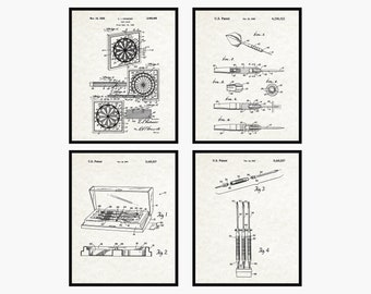 Dart Patent Prints Set Of 4 - Darts Poster • Dart Print Set • Game Room Decor • Dart Player Gift Set • Bar Room Decor