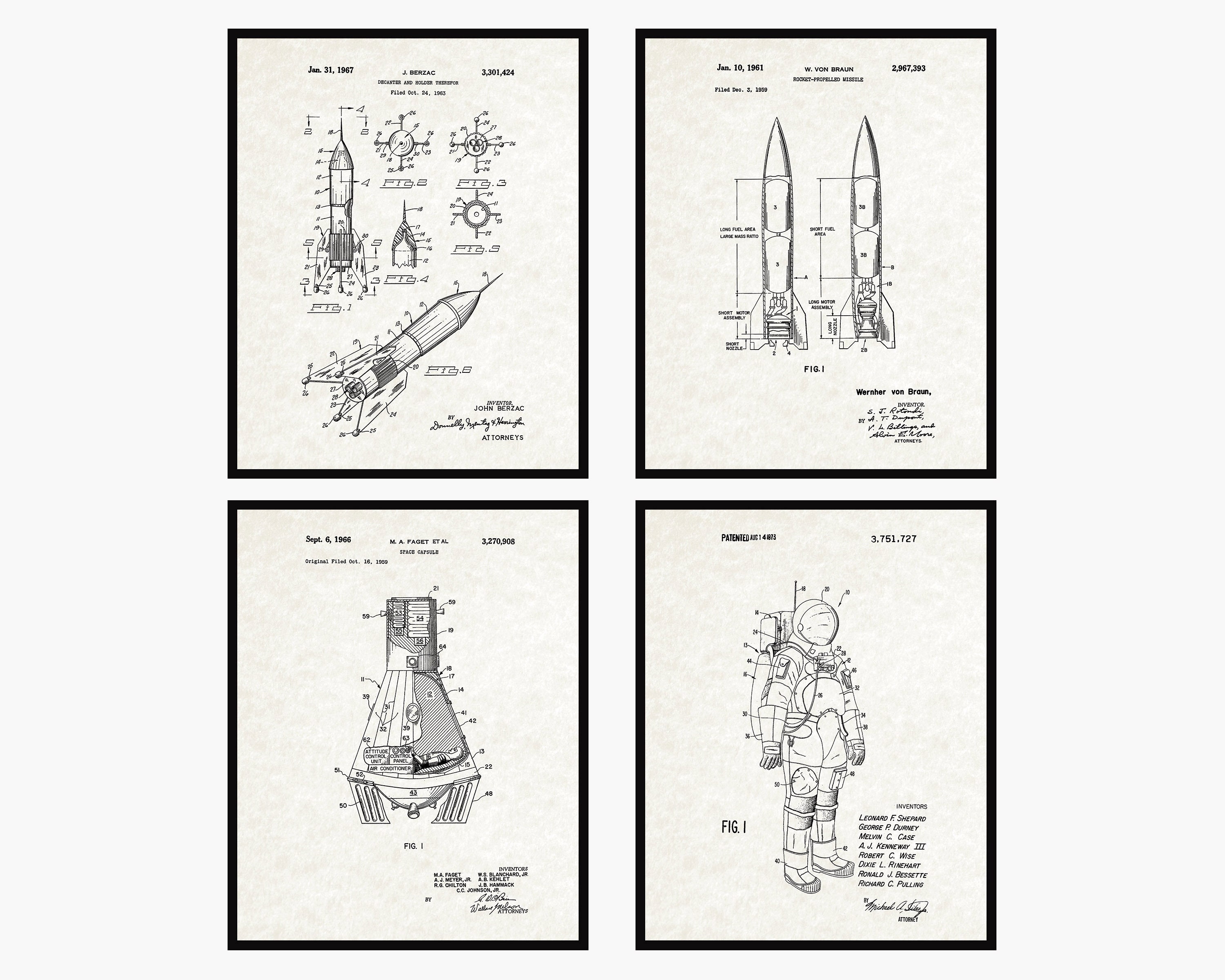 Space Patent Prints Set of 4 - NASA Art • NASA Patent • Shuttle Poster ...