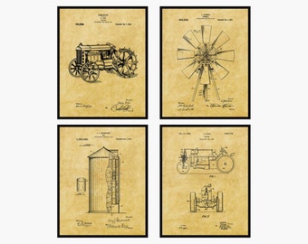 Farming Patent Prints Set Of 4 - Farm Decor • Tractor Poster • Farming Art • Farmhouse Decor • Farm Wall Art • Farming Poster