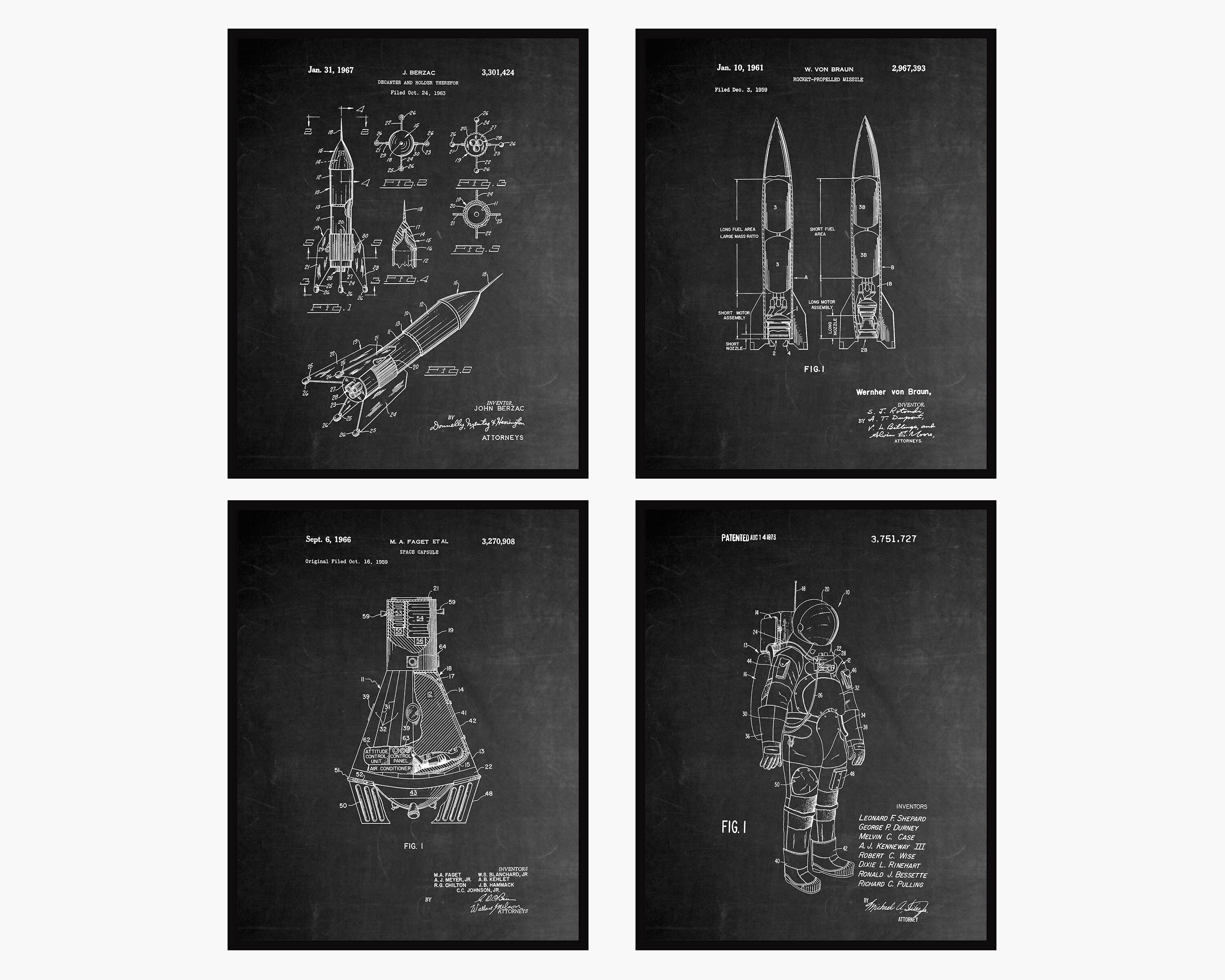 Space Patent Prints Set of 4 - NASA Art • NASA Patent • Shuttle Poster ...