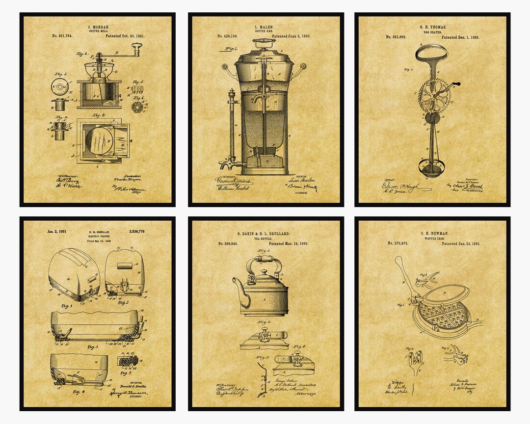 Kitchen Patent Prints Set of 6 - Kitchen Art • Kitchen Wall Art ...