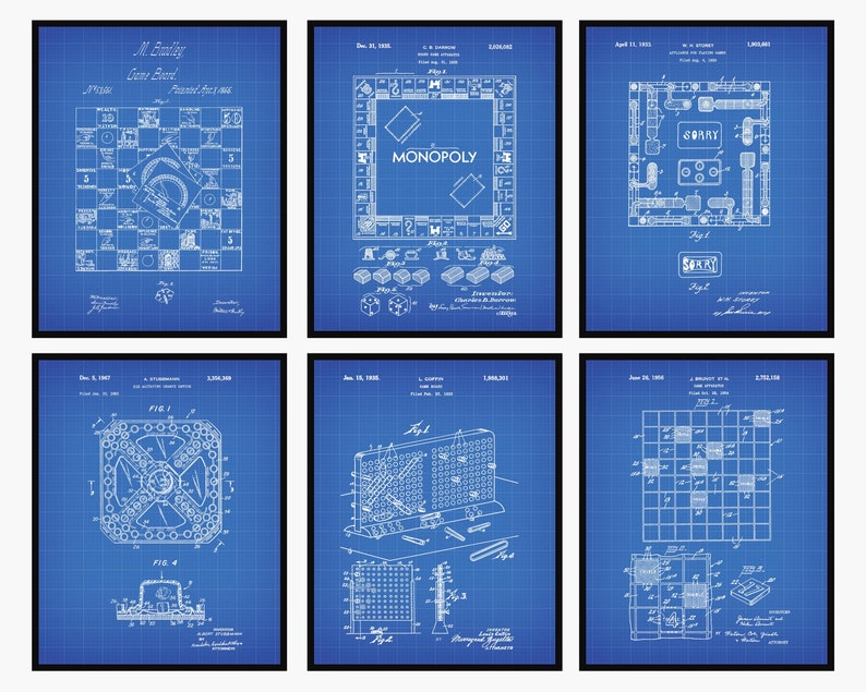 Board Game Patent Prints Set of 6 Game Room Decor Man Cave - Etsy