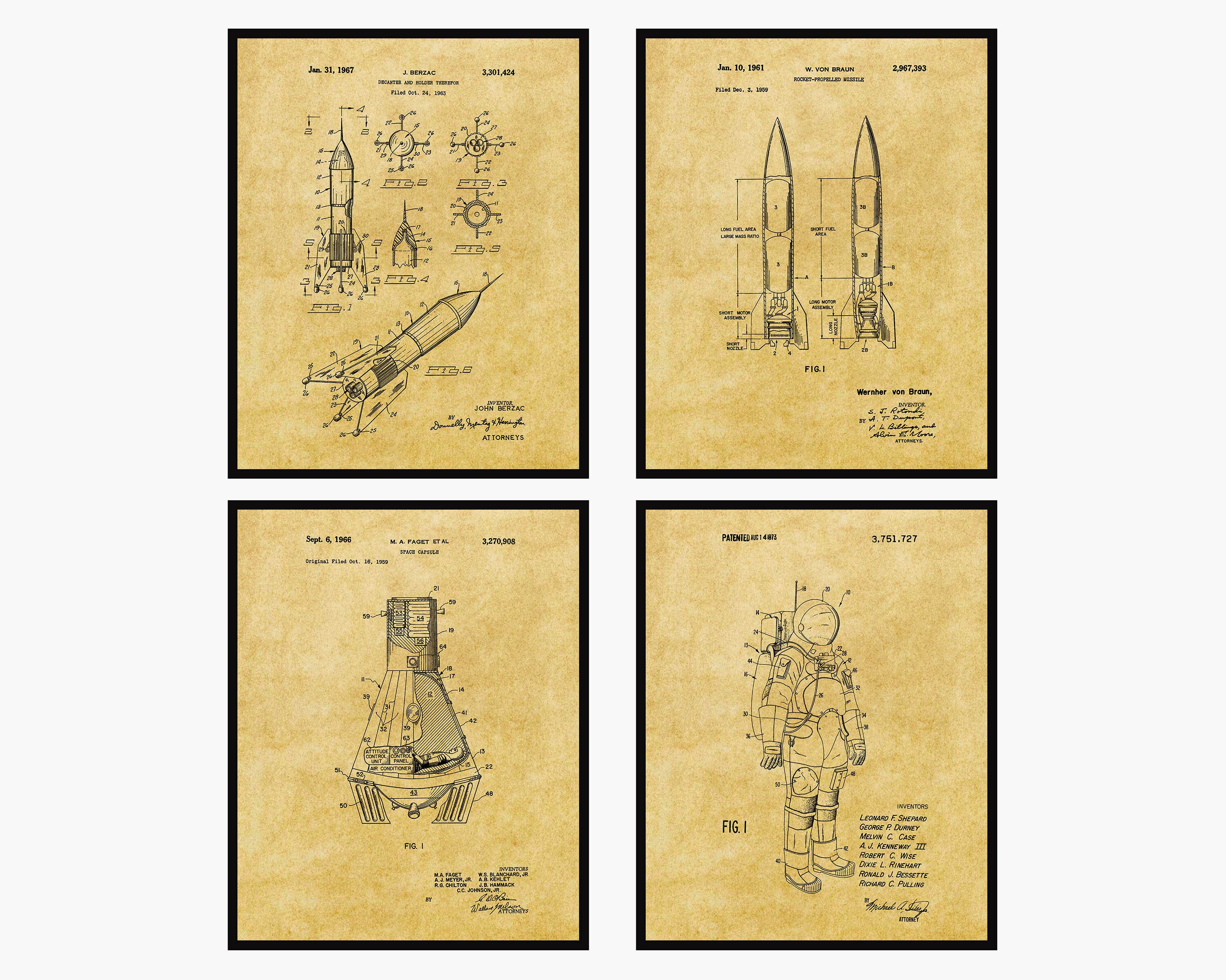 Space Patent Prints Set of 4 - NASA Art • NASA Patent • Shuttle Poster ...