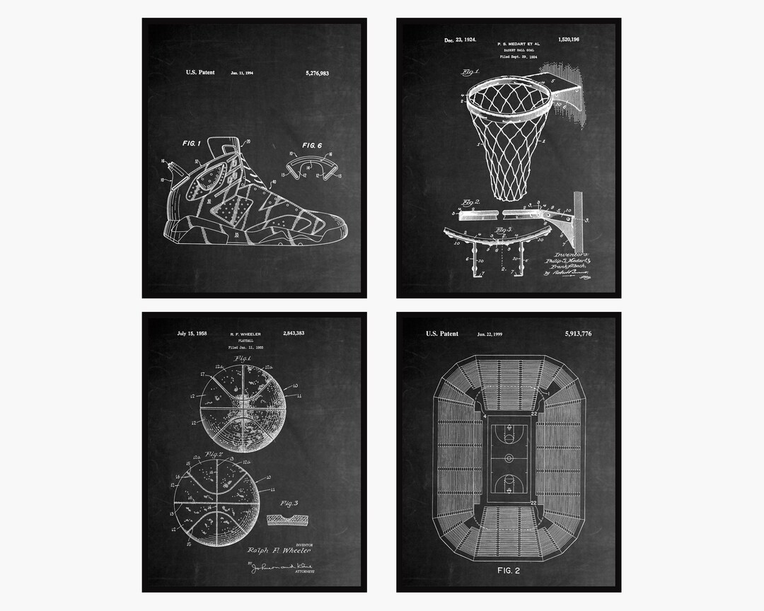 Basketball Patent Prints Set of 4 Basketball Poster Basketball Decor Basketball Wall Art Sneaker