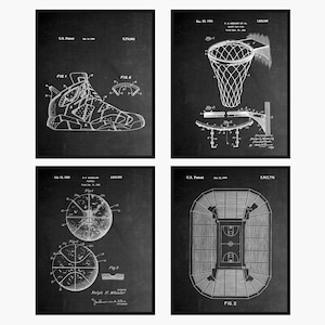 Basketball Patent Prints Set Of 4 - Basketball Poster • Basketball Decor • Basketball Wall Art • Sneaker Patent • Basketball Inventions