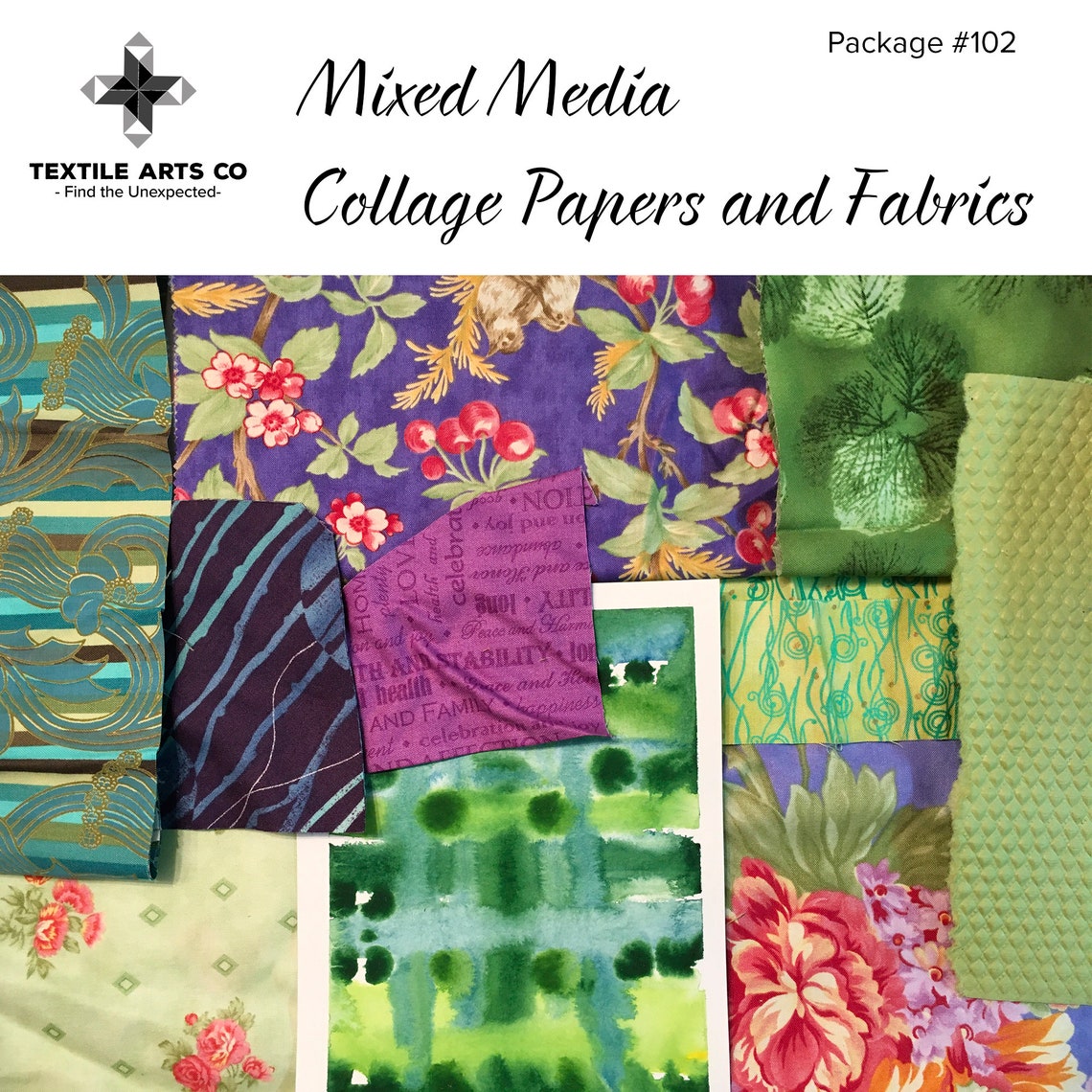 Mixed Media Collage Papers and Fabrics 102 Etsy