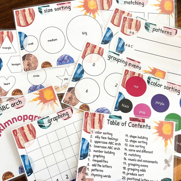 Planets Sensory Bin Learning Mats, PDF digital file, early math skills, preschool, homeschool, hands on learning, sorting