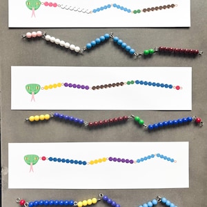 Jogo de adição da cobra Montessori, a busca pelo 10, contas douradas, fazendo 10s