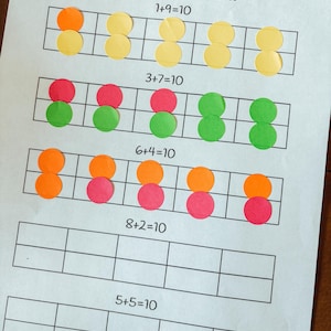 Tien frames: pdf, 10 frames, feiten leren, hands-on leren, optellen, sommen van 10