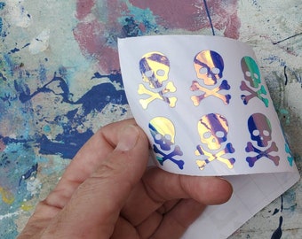 Holographic Mini Skull Bones Sticker Strip Skull Stickers Vinyl Sticker Window Decal Halloween Stickers Mini Stickers Stanley Vinyl Stickers