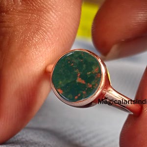 Natural Bloodstone Ring: 925 Sterling Silver Round Gemstone