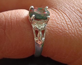 Oval,Red& green Natural Bloodstone Gemstone Ring, Women's Ring, Birthstone Ring For Girl, 925 Sterling Silver Women's Ring, Bloodstone Ring,