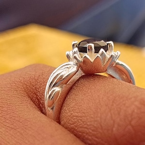 Lover Gift, Round Natural Black Onyx Gemstone Ring,Handmade ring,Women&#39;s Engagement Ring,Rose Gold Ring For Girl, 925 Sterling Silver,
