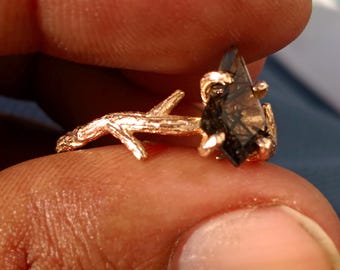 Ring met zwarte rutielkwarts: 925 sterlingzilveren boomtakontwerp ringen van toermilaatkwarts