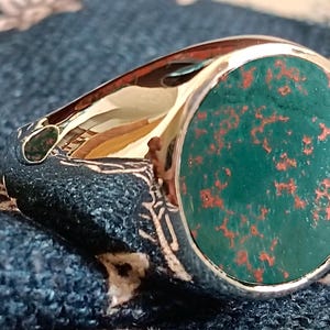 Genuine Bloodstone Ring in 925 Sterling Silver – Men&#39;s Healing Gemstone Jewelry Handcrafted Bloodstone Ring