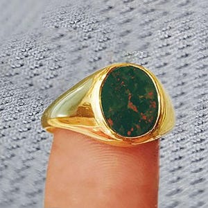 Oval Bloodstone Ring: 925 Sterling Silver Statement Ring