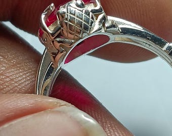 Sterling Silber Frosch Ring, wunderliche Laubfrosch, Lab Rubin Augen, Natur Statement Schmuck