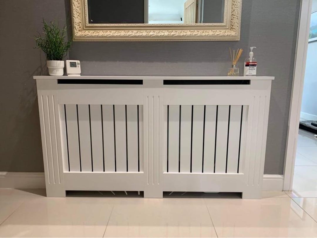 Custom Fluted Radiator Cover | White Bespoke Cabinet, Vertical Slats ...