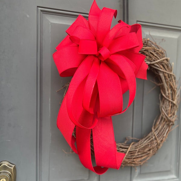 Wreath Bow Decoration for Mailbox Basket Lantern or Gift, Solid Color Bow from High Quality Faux Burlap Wired Ribbon