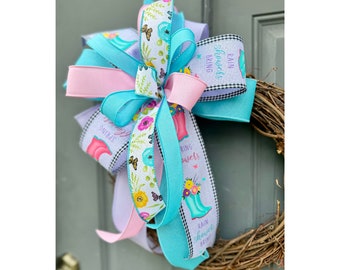 Floral Spring Bow for Lantern, Farmhouse Bow For Wreath, Easter Basket Bow, Spring Farmhouse Decoration, Mother's Day Gift Bow, Gift for Her