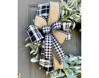 Farmhouse Buffalo Check Bow: Black and White Plaid Gingham Decor