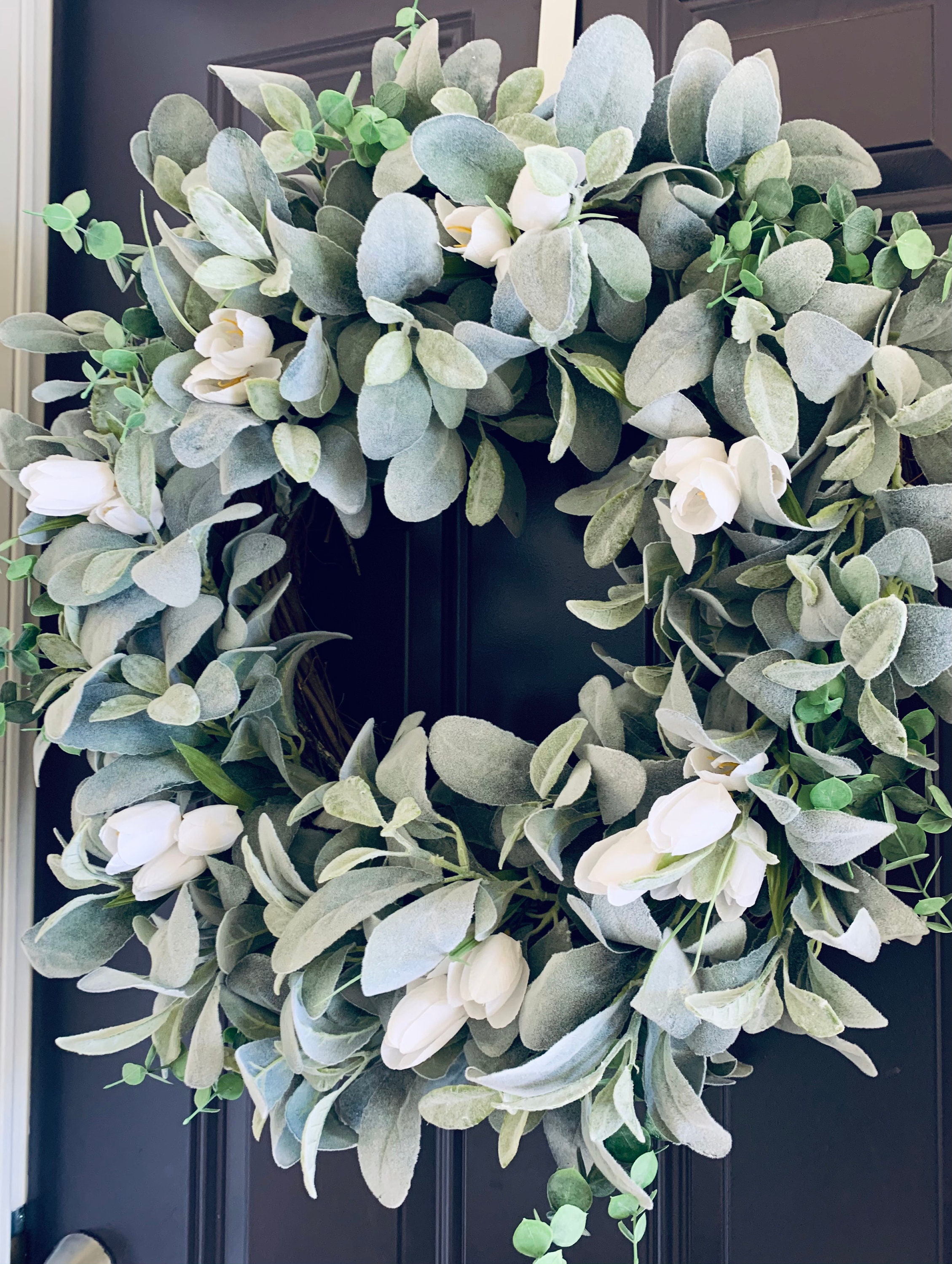 Everyday Farmhouse Lamb's Ear Wreath with White Tulips and Etsy