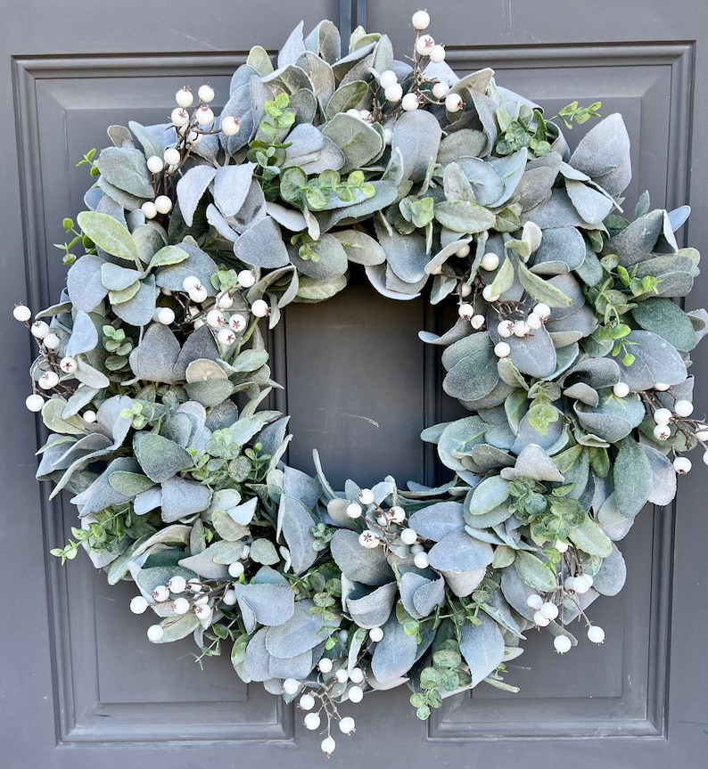 Winter Everyday Farmhouse Lamb's Ear and Eucalyptus Wreath - Etsy