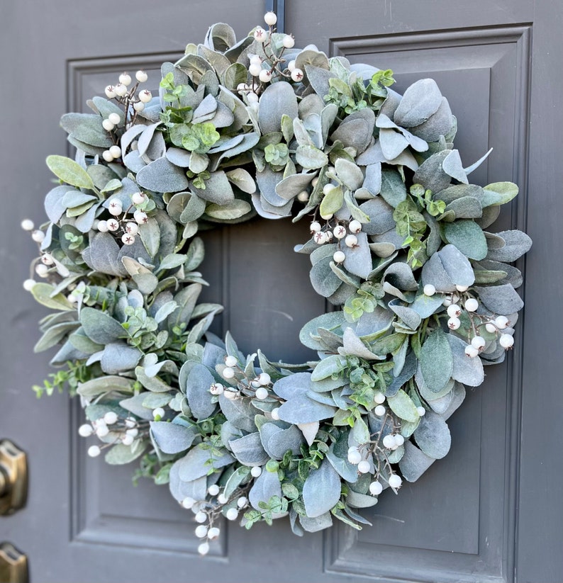 Winter Everyday Farmhouse Lamb's Ear and Eucalyptus Wreath - Etsy