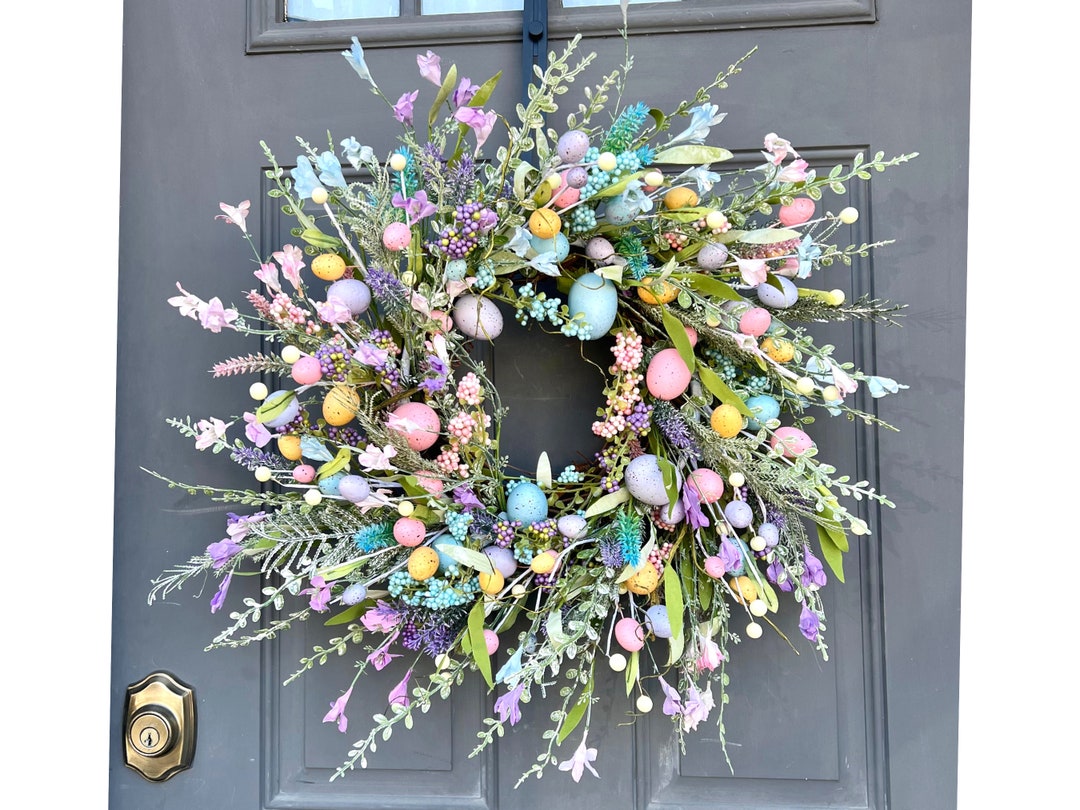 Easter Egg Wreath With Wildflowers for Front Door Modern