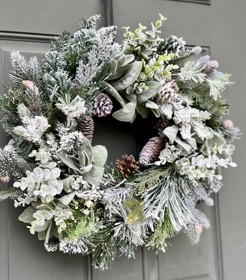 Modern Farmhouse Winter Pine and Lamb's Ear Front Door - Etsy