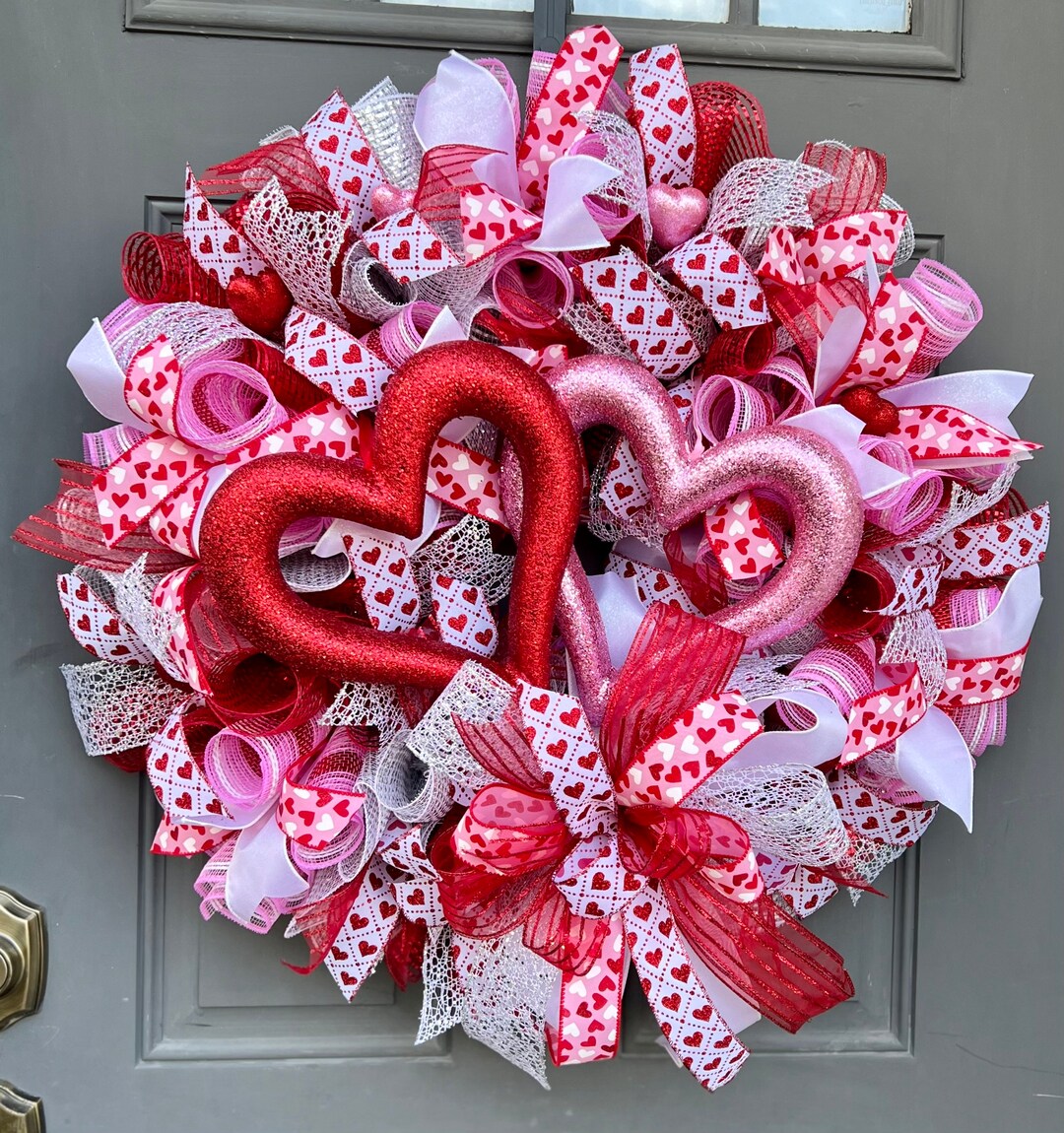 Valentines Day Heart Front Door Wreath Pink and Red Hearts - Etsy