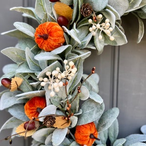 Fall Farmhouse Lambs Ear Pumpkin and Acorn Wreath for Front Door ...