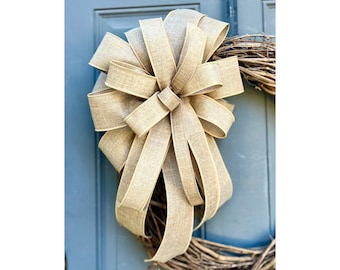 Faux Burlap Wired Ribbon Bow: Neutral Farmhouse Decor
