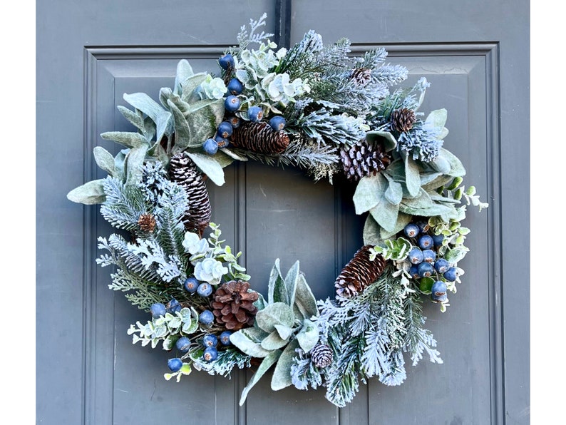 Farmhouse Winter Blueberries Pine and Lamb's Ear Front - Etsy