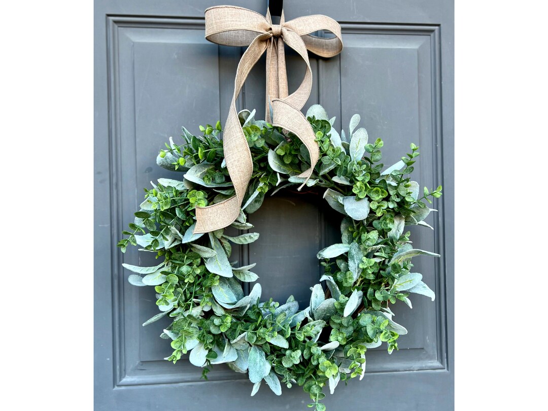 Everyday Farmhouse Lambs Ear and Eucalyptus Wreath for Front Door ...