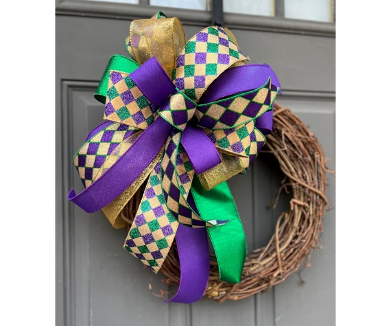 Metallic Stripe Mardi Gras Bow - available in 2 sizes - Package Perfect Bows