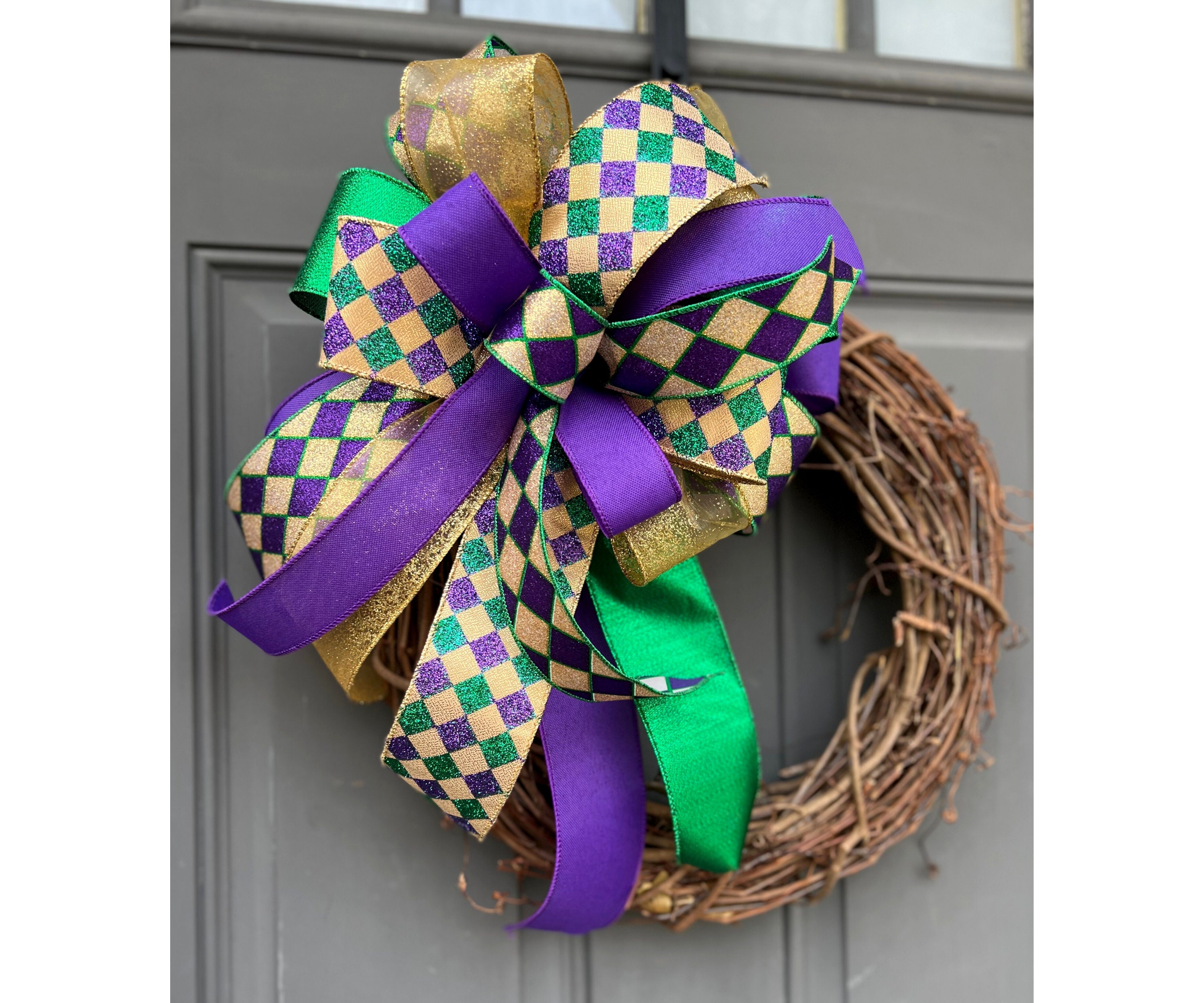 Mardi Gras Lantern Swag, Glam and Glitter Mardi Gras Decorations, New  Orleans Large Bow Tree Topper, Fat Tuesday Lantern Bow Porch Decor