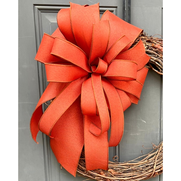 Bow for Wreath Mailbox Basket Lantern or Gift, Large Solid Color Bow from High Quality Faux Burlap Wired Ribbon Door Hanger