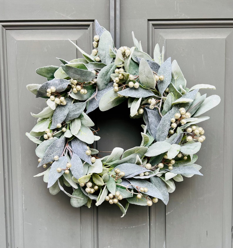 Farmhouse Lambs Ear Winter Wreath for Front Door, Lamb's Ear Modern ...